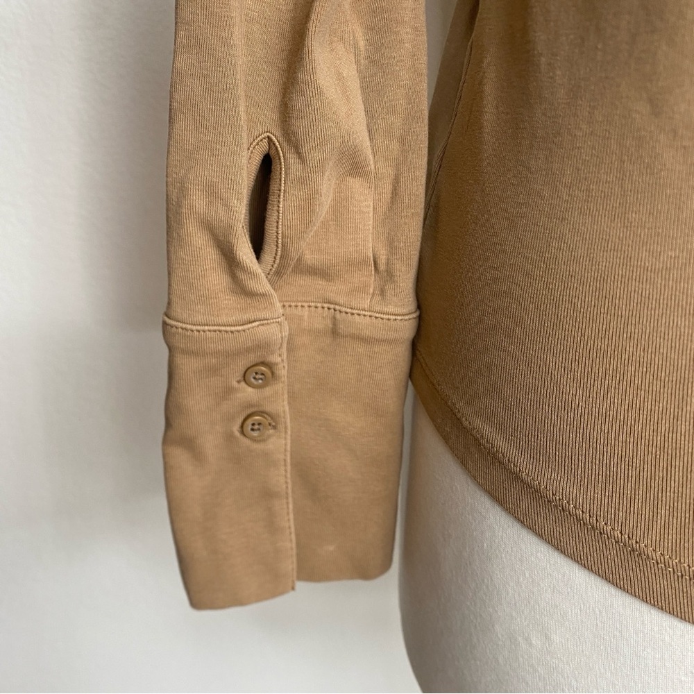 Banana Republic Women Milk Chocolate Collared Ponte Button Top Size Small Casual - Picture 9 of 14